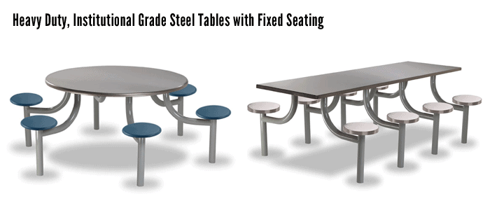 Heavy Duty, Institutional Grade Steel Tables with Fixed Seating