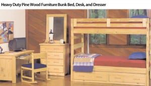 Heavy Duty Pine Wood Furniture Bunk Bed Desk and Dresser
